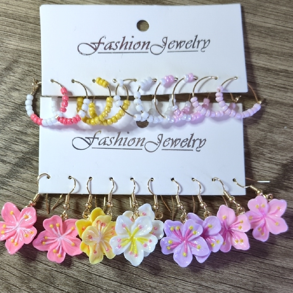 Floral and Beaded Earring Set